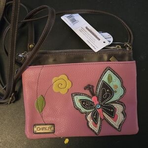 Chala Pink Crossbody Bag with Butterfly Design